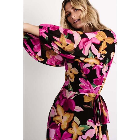 Baltic Born Katinka Wrap Maxi Dress | Black Multi Floral Size MM - Picture 4 of 5